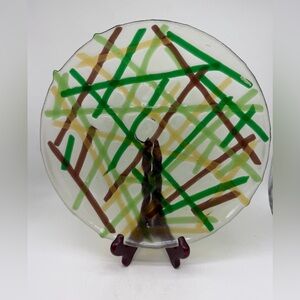 Colorful Abstract Fused Glass Art Bowl Plate 10.5”